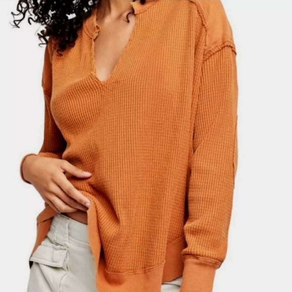 Free People Top Owen Autumn‎ Floral Waffle Thermal